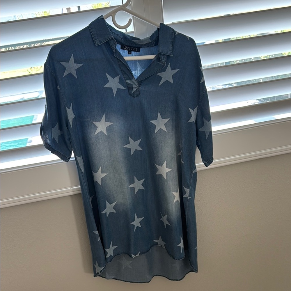 Zele Denim Star Pattern Top